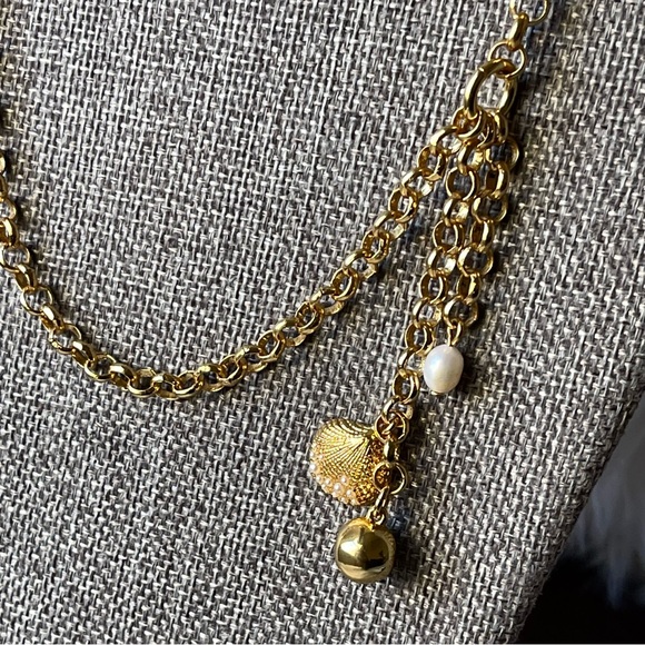 J Crew | Freshwater Pearl Sea Shell Golden Ball Choker Gold Tone 14"+2" Necklace - Picture 9 of 14